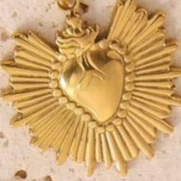 Sacred Heart~ Fiery Floral Radiating Bursting Jesus Mary Catholic Steel Necklace - Picture 8 of 16